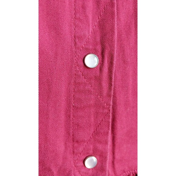 Vintage 80's Red Denim Western Style Dress Pearl Snap Button Gitano Medium - Picture 8 of 11